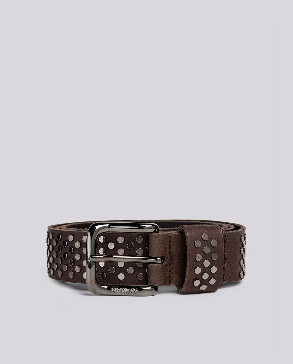 Мужской кожаный ремень с заклепками Replay, коричневый
Мужской кожаный ремень с заклепками Replay, коричневый