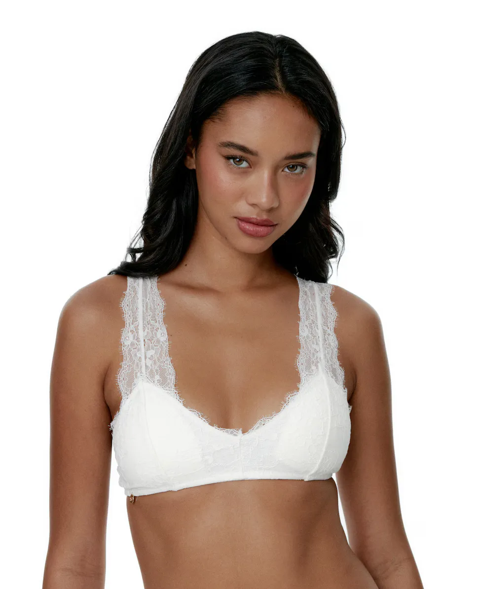 Бюстгальтер-бралетт из кружева без косточек с застежкой-халтером Black Limba, кремовый
Бюстгальтер-бралетт из кружева без косточек с застежкой-халтером Black Limba, кремовый