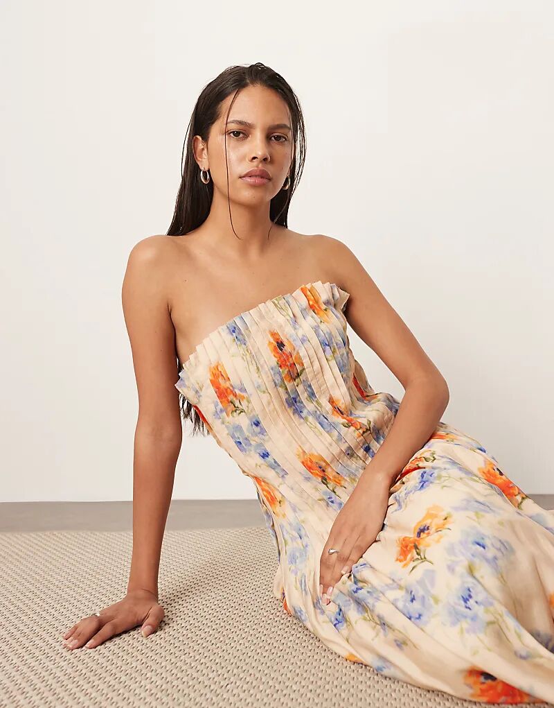 Платье-бандо миди ARRANGE из органзы с защипами и заниженной талией, с разноцветным цветочным принтом 
Платье-бандо миди ARRANGE из органзы с защипами и заниженной талией, с разноцветным цветочным принтом