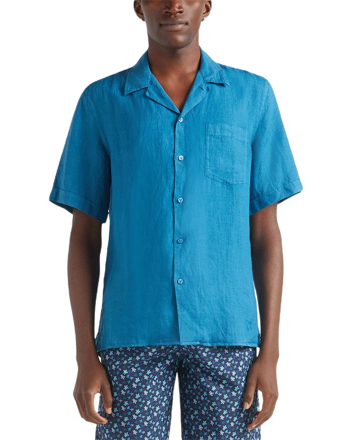 Короткий рукав, однотонная льняная рубашка Vilebrequin, синий
Короткий рукав, однотонная льняная рубашка Vilebrequin, синий