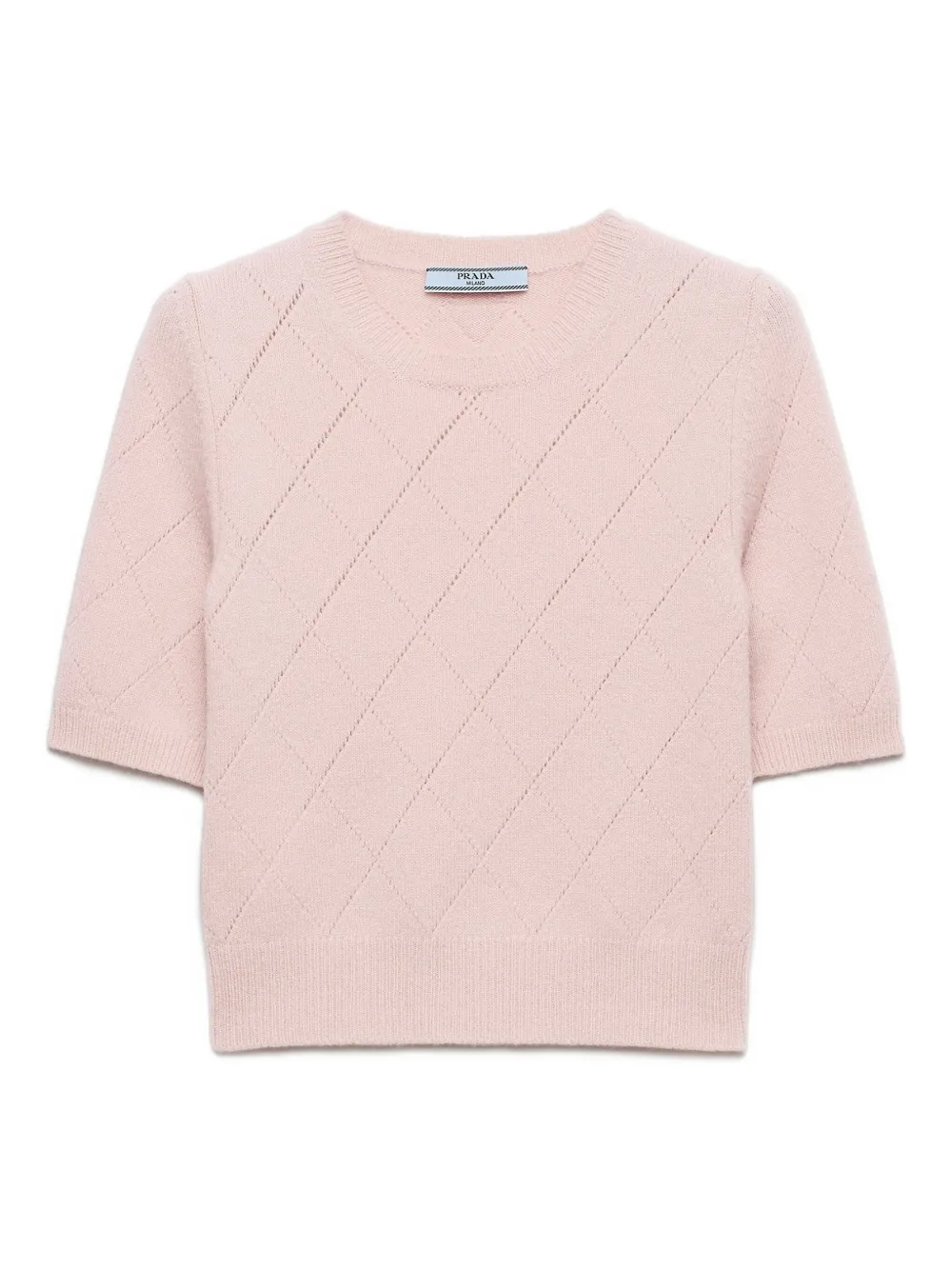 Короткий свитер с ромбовидным узором и короткими рукавами Prada, розовый
Короткий свитер с ромбовидным узором и короткими рукавами Prada, розовый