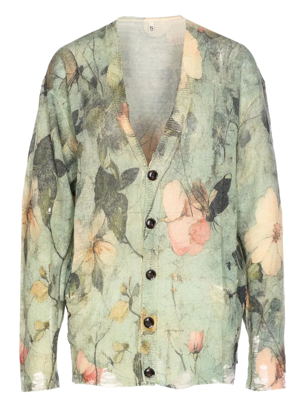 Кардиган с эффектом потертости и цветочным принтом R13, зеленый
Кардиган с эффектом потертости и цветочным принтом R13, зеленый
