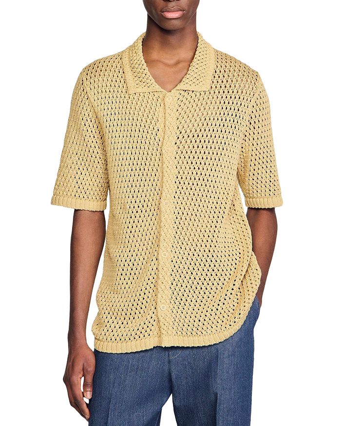 Вязаная классическая рубашка на пуговицах Sandro, коричневый/бежевый
Вязаная классическая рубашка на пуговицах Sandro, коричневый/бежевый