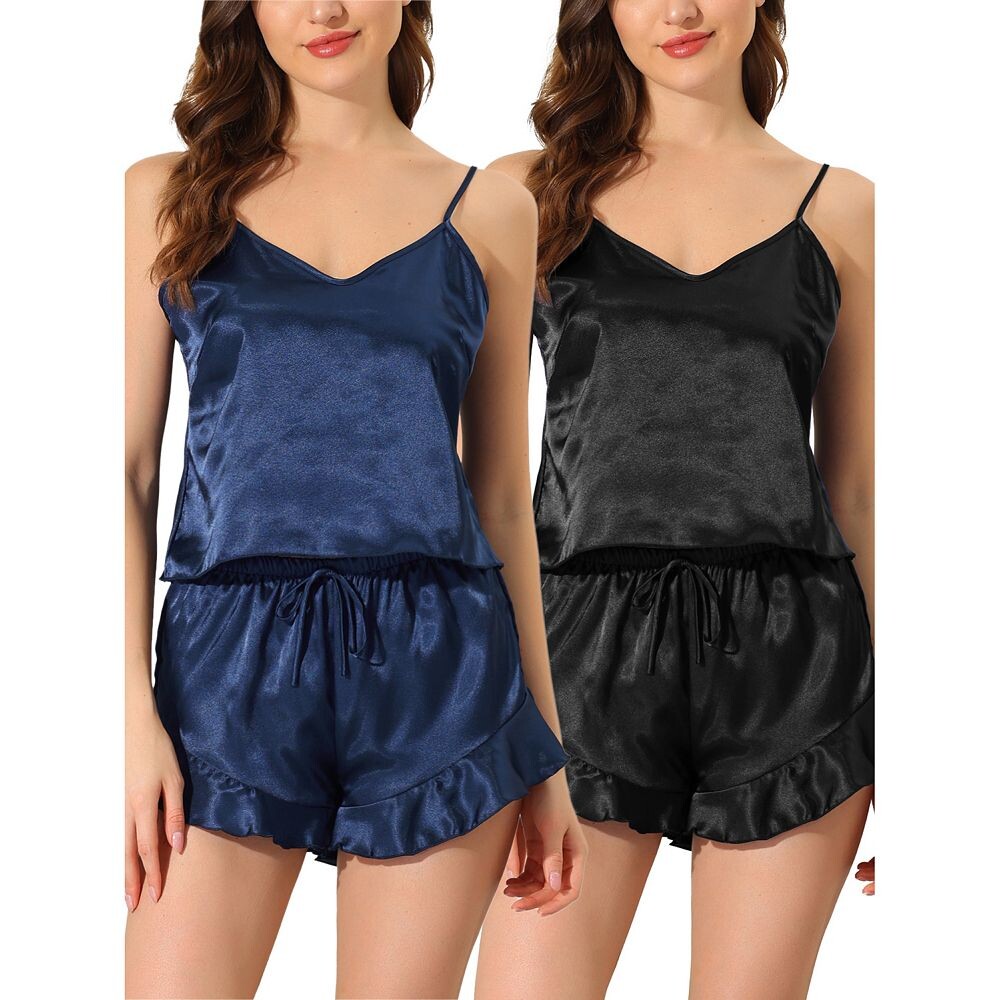 Женское атласное нижнее белье, топы и шорты, одежда для сна, пижамные комплекты Cheibear, цвет Black Blue
Женское атласное нижнее белье, топы и шорты, одежда для сна, пижамные комплекты Cheibear, цвет Black Blue