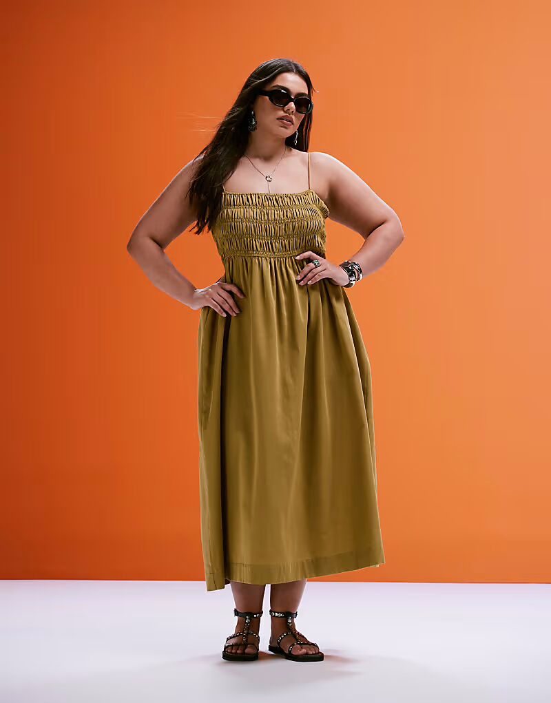 Платье макси из хлопкового сатина с присборенной грудью ASOS DESIGN Curve в цвете мох ASOS Curve
Платье макси из хлопкового сатина с присборенной грудью ASOS DESIGN Curve в цвете мох ASOS Curve