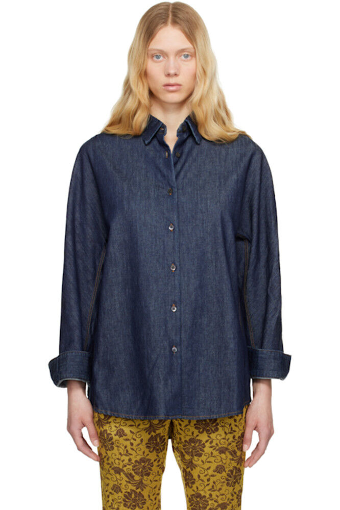 Синяя джинсовая рубашка на пуговицах Dries Van Noten
Синяя джинсовая рубашка на пуговицах Dries Van Noten