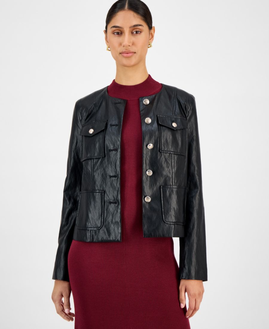 Женская куртка из искусственной кожи с пуговицами спереди T Tahari, Black
Женская куртка из искусственной кожи с пуговицами спереди T Tahari, Black