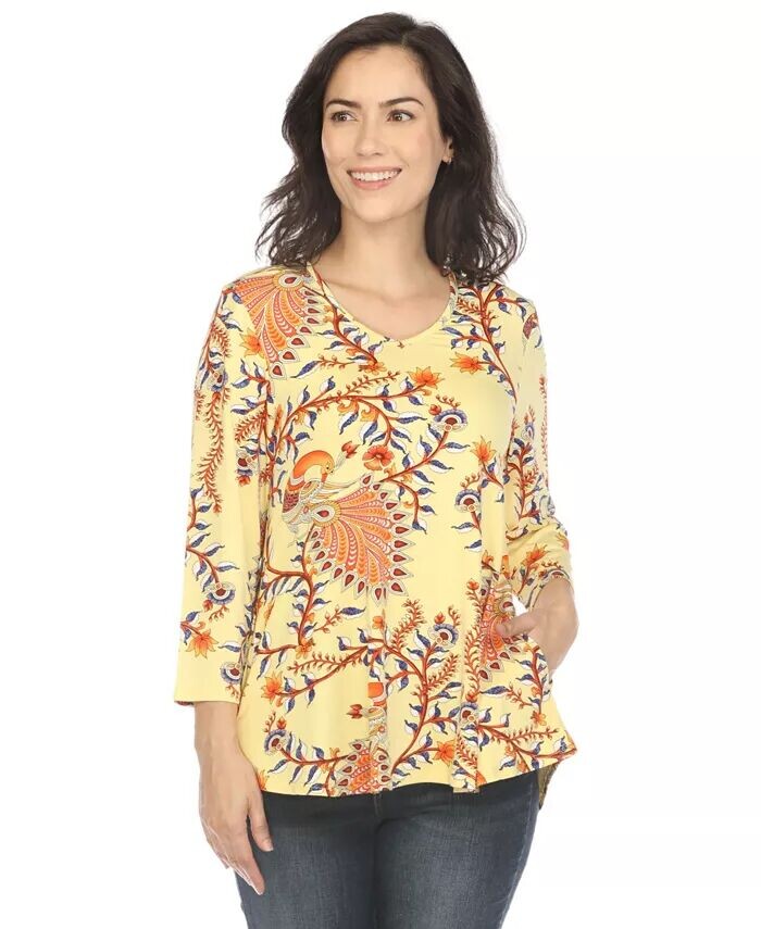 Женский топ-свитер в стиле бохо с ярким принтом White Mark, желтый
Женский топ-свитер в стиле бохо с ярким принтом White Mark, желтый