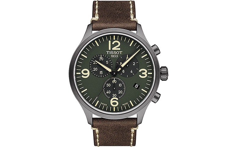 Скоростная серия Мужские часы с кварцевым механизмом Зеленый циферблат Корпус из нержавеющей стали Ремешок из натуральной кожи TISSOT
