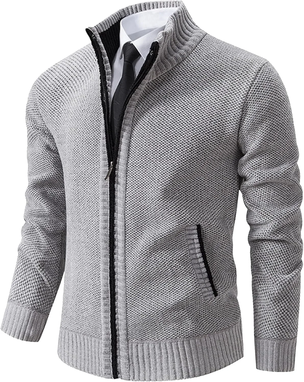 Мужской кардиган с воротником стойкой, застежка-молния, карманы
Мужской кардиган с воротником стойкой, застежка-молния, карманы