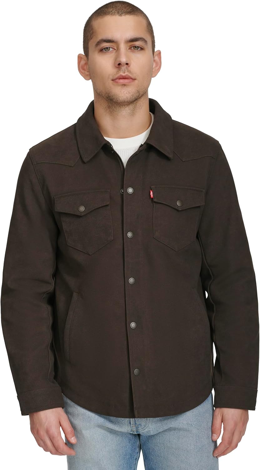 Мужская куртка-рубашка Levi's из искусственной кожи, New Dark Brown Faux Suede
Мужская куртка-рубашка Levi's из искусственной кожи, New Dark Brown Faux Suede