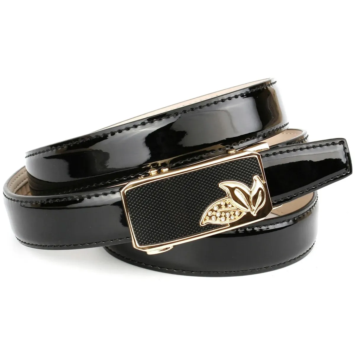 Ремень кожаный Anthoni Crown, узкий ремень из лакированной кожи, маленькие листочки, черный
Ремень кожаный Anthoni Crown, узкий ремень из лакированной кожи, маленькие листочки, черный