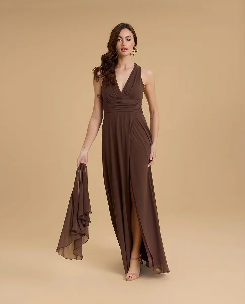 Длинное платье из шифона с V-образным вырезом Veneno en la piel, коричневый
Длинное платье из шифона с V-образным вырезом Veneno en la piel, коричневый