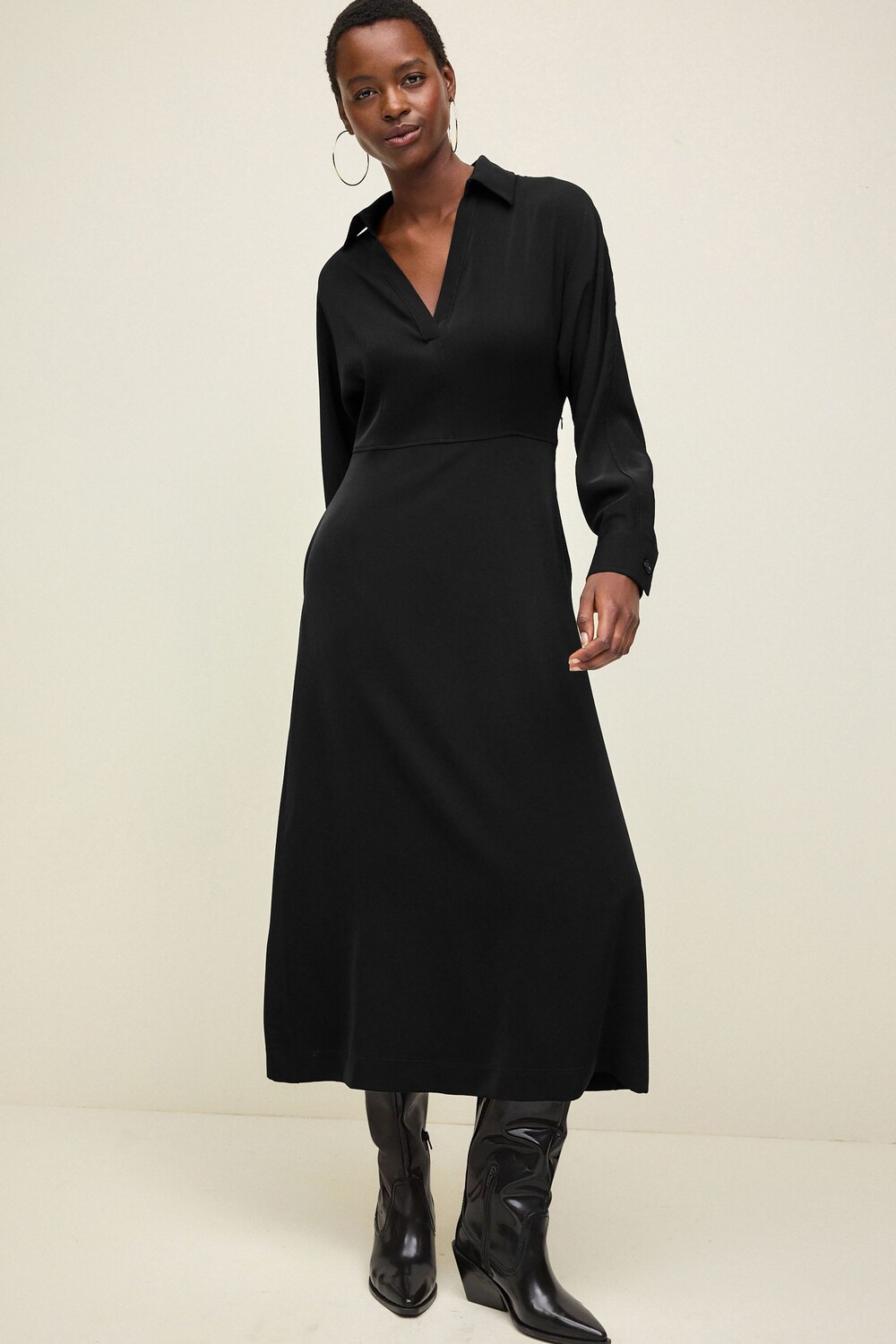 Платье миди с длинными рукавами и V образным вырезом Next, черный
Платье миди с длинными рукавами и V образным вырезом Next, черный