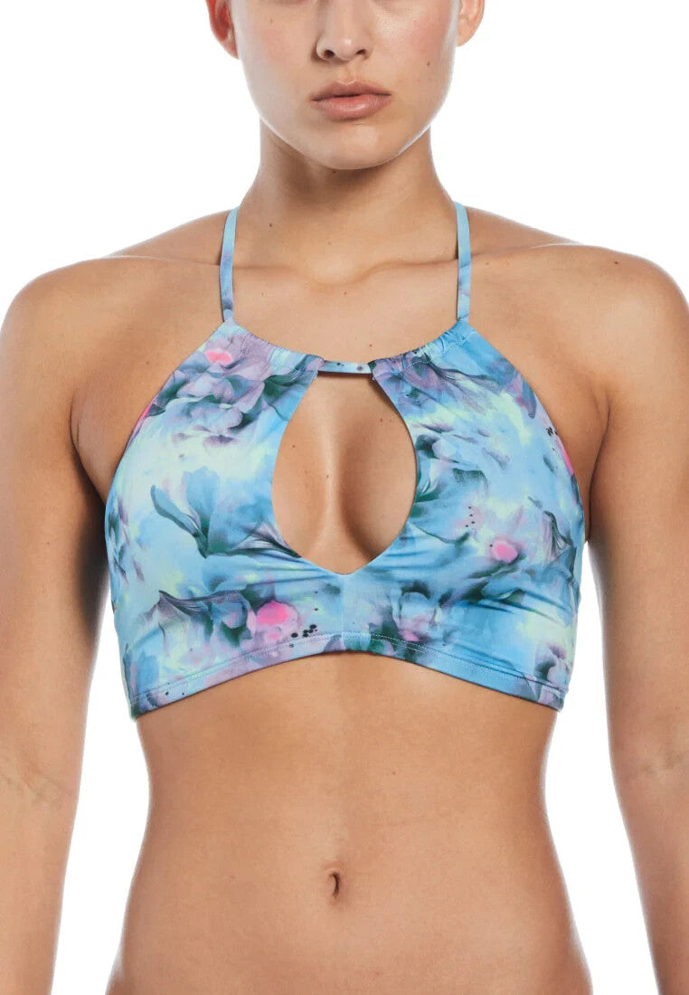 Nike Топ бикини женский аква цветочный с вырезом-замочком и завязками на спине, синий
Nike Топ бикини женский аква цветочный с вырезом-замочком и завязками на спине, синий