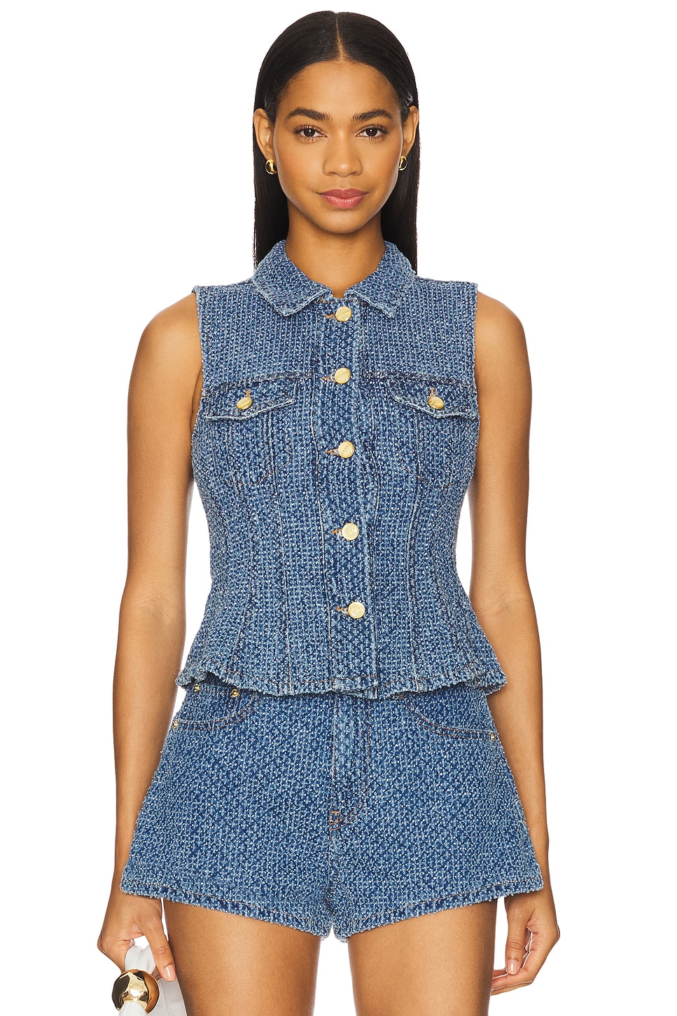 Плотно прилегающий топ из мягкого денима Ganni, mid blue stone 
Плотно прилегающий топ из мягкого денима Ganni, mid blue stone