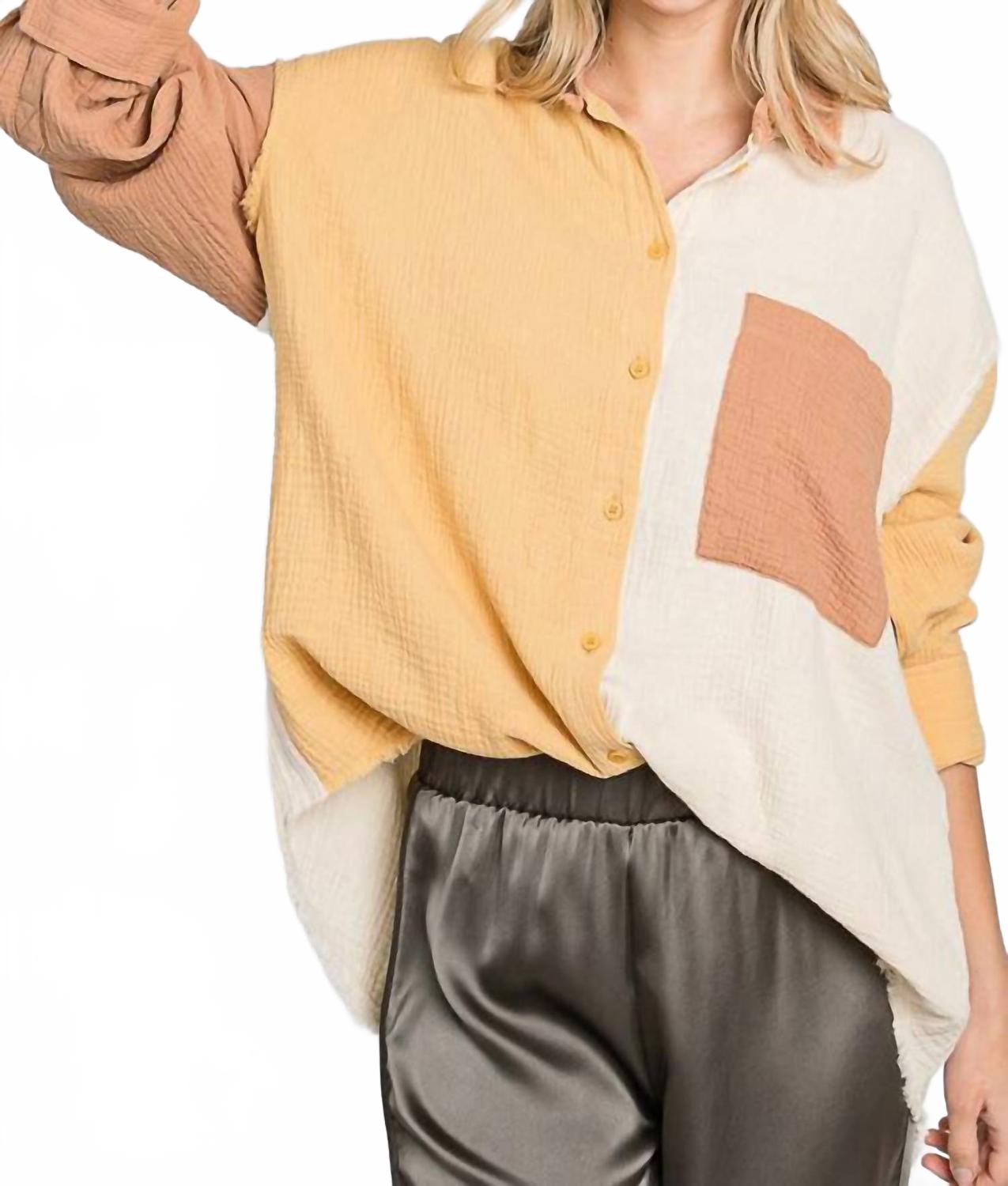 Рубашка с пуговицами в горчичном цвете «Нарцисс» GEEGEE, mustard combo
Рубашка с пуговицами в горчичном цвете «Нарцисс» GEEGEE, mustard combo