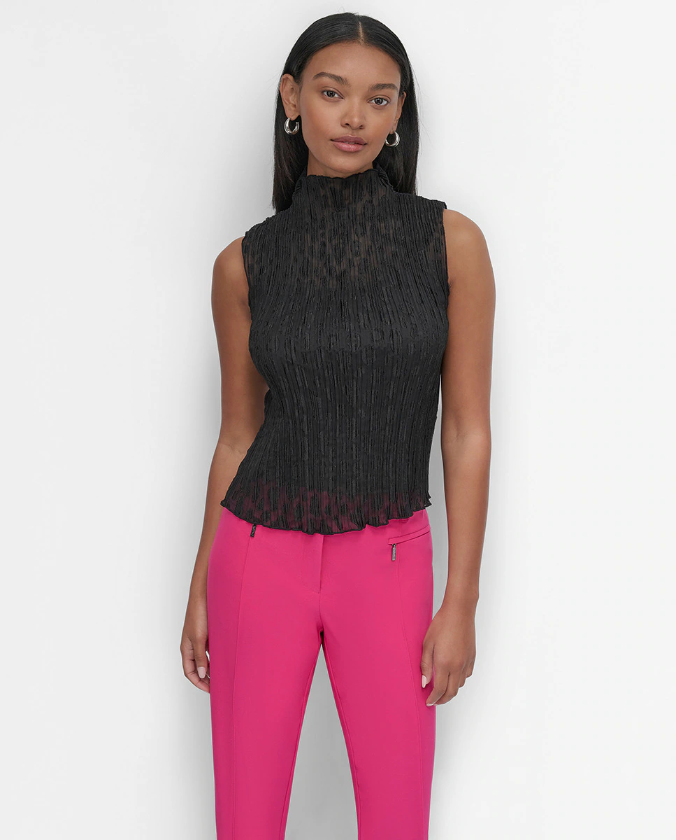 Женская плиссированная блузка без рукавов с высоким воротником DKNY, чёрный
Женская плиссированная блузка без рукавов с высоким воротником DKNY, чёрный