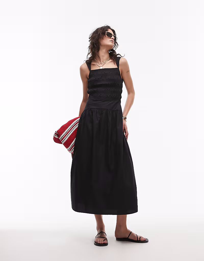 Платье-миди из поплина со сборками Topshop черного цвета
Платье-миди из поплина со сборками Topshop черного цвета