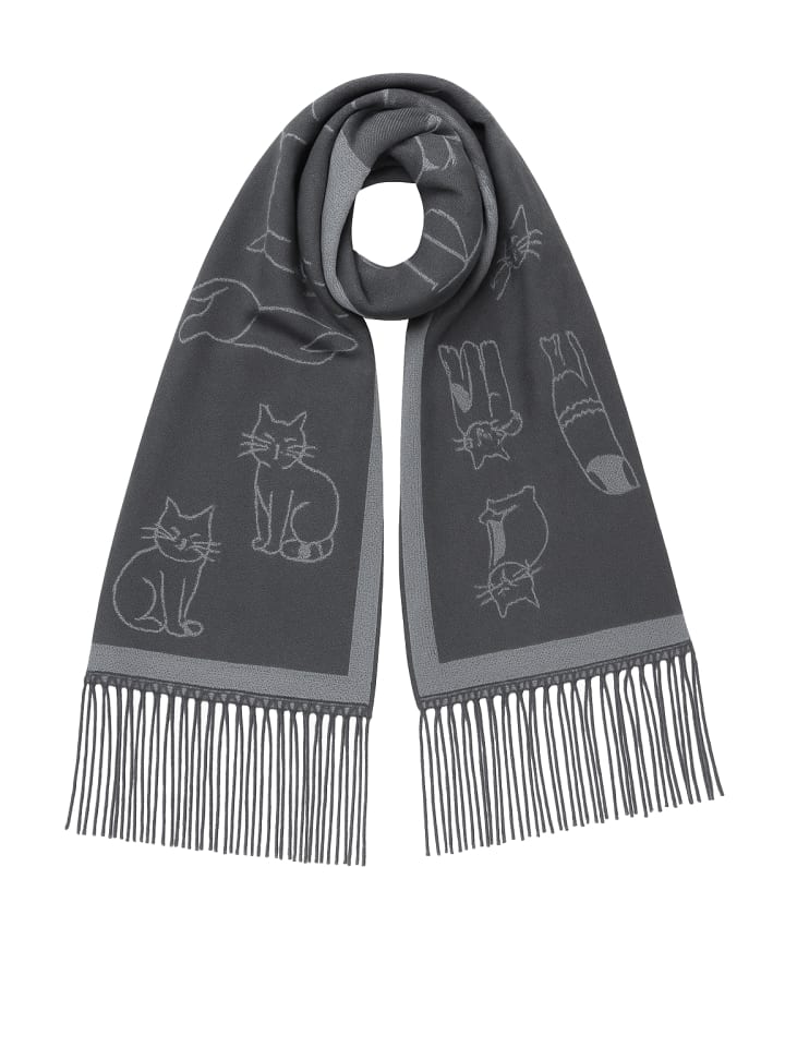 Шарф с изображением кошки и бахромой антрацитового цвета Faera
Шарф с изображением кошки и бахромой антрацитового цвета Faera