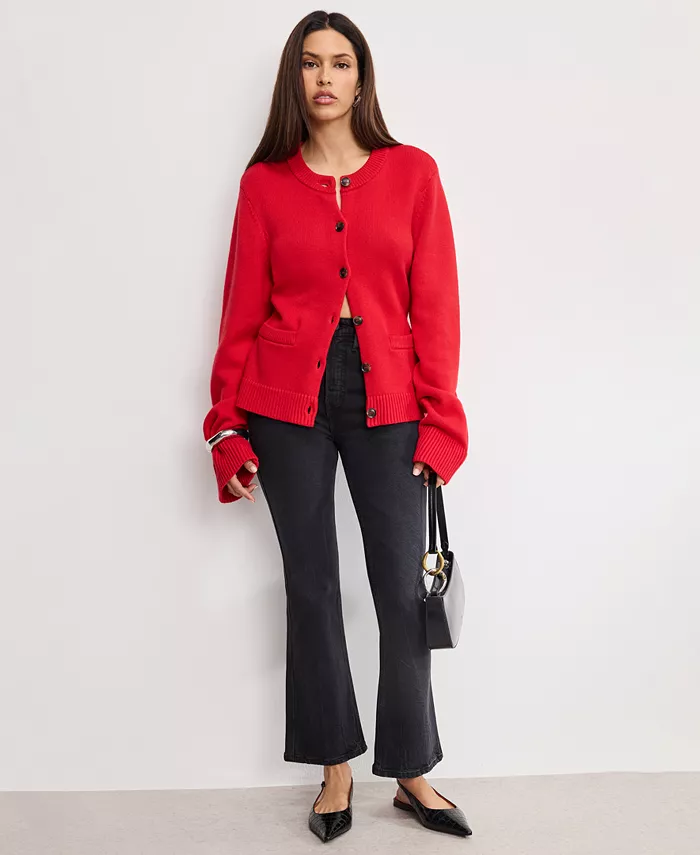 Женский вязаный кардиган с пуговицами спереди Good American, красный
Женский вязаный кардиган с пуговицами спереди Good American, красный