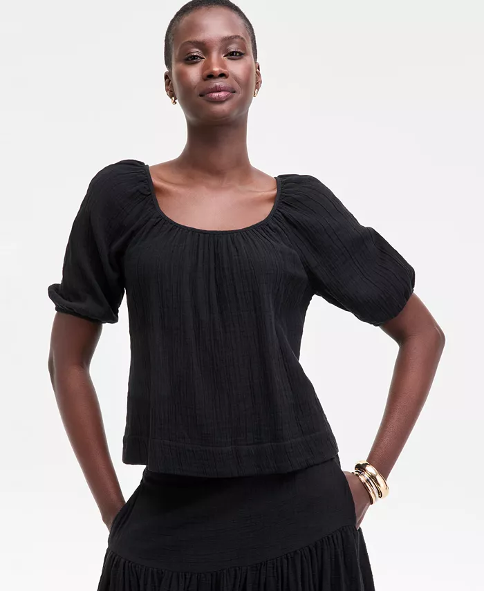 Женская хлопковая блузка с круглым вырезом из марли On 34th, черный
Женская хлопковая блузка с круглым вырезом из марли On 34th, черный