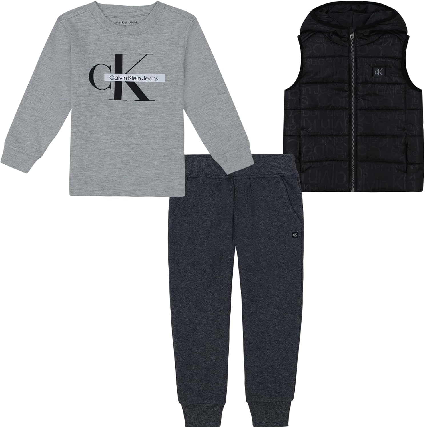 Комплект из 3 предметов: жилет-брюки Calvin Klein для мальчиков, Deep Black/Platinum Heather/Stealth Heather
Комплект из 3 предметов: жилет-брюки Calvin Klein для мальчиков, Deep Black/Platinum Heather/Stealth Heather