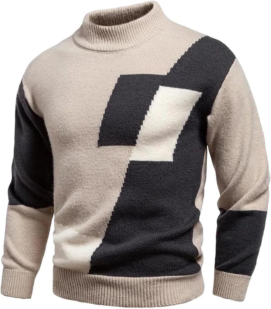 Мужской зимний свитер с воротником-стойкой и пэчворком
Мужской зимний свитер с воротником-стойкой и пэчворком