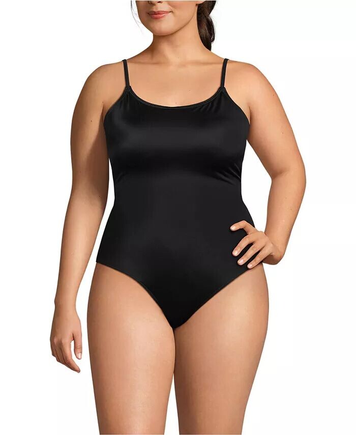 Слитный купальник большого размера с тонкими бретелями без застежек Lands' End, черный