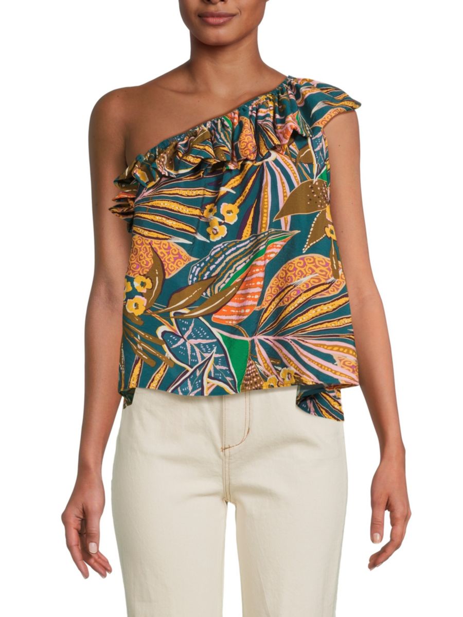 Топ на одно плечо с цветочным принтом и оборками Renee C., цвет Blue Orange 
Топ на одно плечо с цветочным принтом и оборками Renee C., цвет Blue Orange