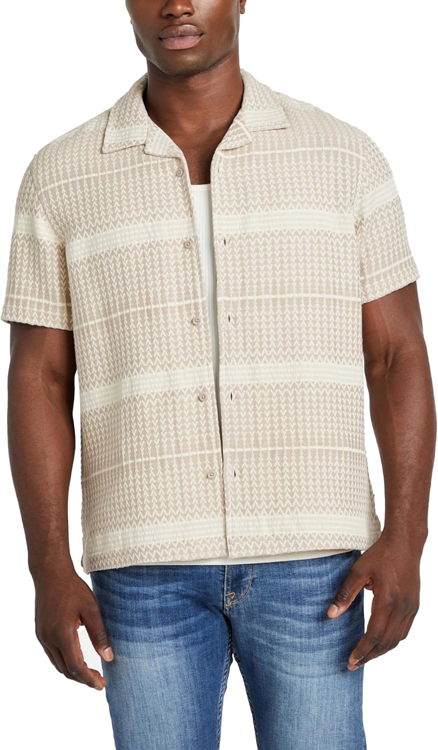 GUESS Мужская короткая рукав Arrow Jacquard рубашка, Neutral Sand Multi
GUESS Мужская короткая рукав Arrow Jacquard рубашка, Neutral Sand Multi