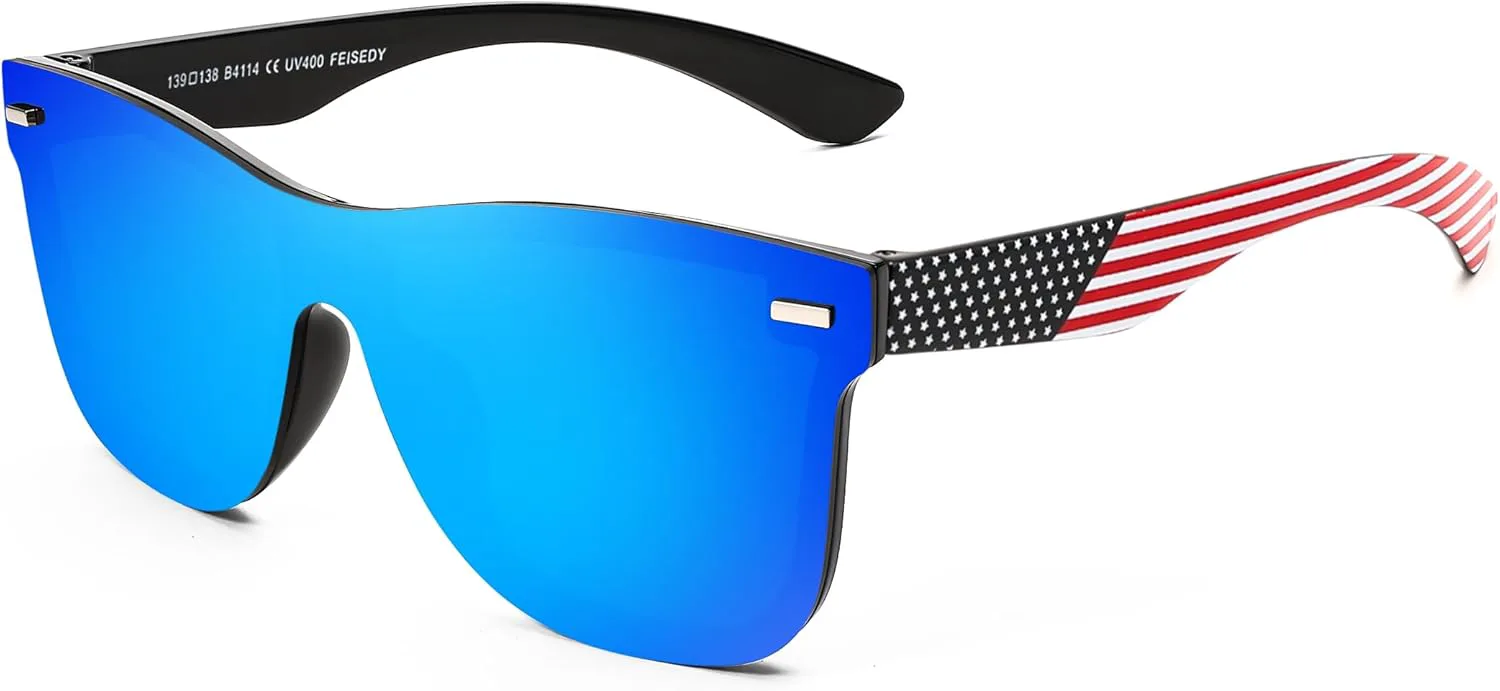 FEISEDY Модные солнцезащитные очки без оправы с зеркальными линзами, цельные линзы, светоотражающие линзы, артикул B4114, Blue Mirrored Lenses American Flag Legs
FEISEDY Модные солнцезащитные очки без оправы с зеркальными линзами, цельные линзы, светоотражающие линзы, артикул B4114, Blue Mirrored Lenses American Flag Legs