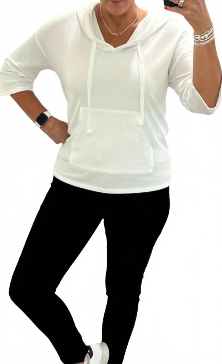 Hooded 3/4 Sleeve Pullover Top In White Bobi
Hooded 3/4 Sleeve Pullover Top In White Bobi