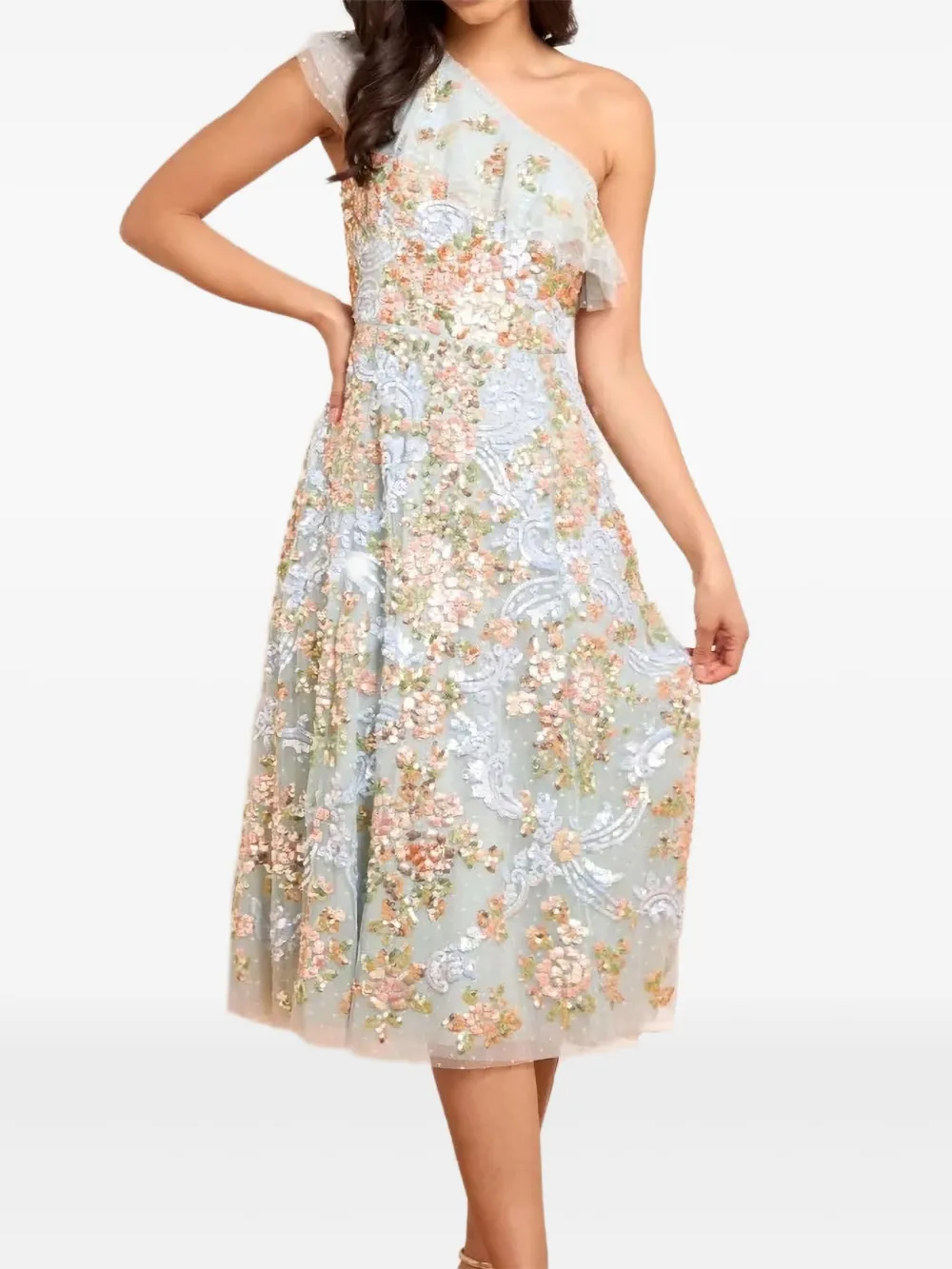 Платье миди на одно плечо с оборками, украшенное пайетками Needle & Thread, синий
Платье миди на одно плечо с оборками, украшенное пайетками Needle & Thread, синий