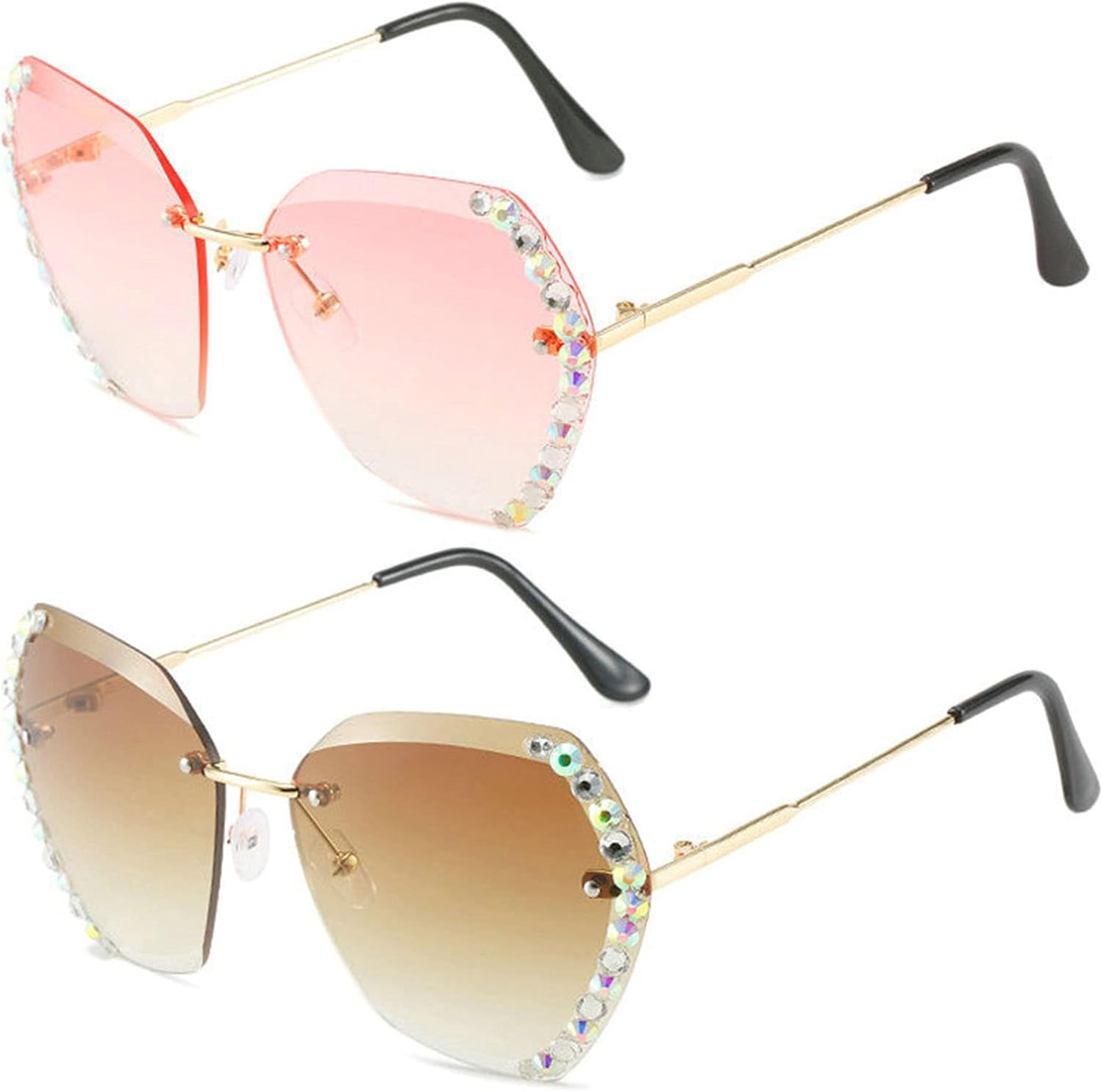 Солнцезащитные очки Willochra для женщин без оправы с бриллиантами, увеличенного размера, с градиентными линзами и алмазной огранкой, в стиле «конфетная вечеринка», 2pcs-brown&pink
Солнцезащитные очки Willochra для женщин без оправы с бриллиантами, увеличенного размера, с градиентными линзами и алмазной огранкой, в стиле «конфетная вечеринка», 2pcs-brown&pink