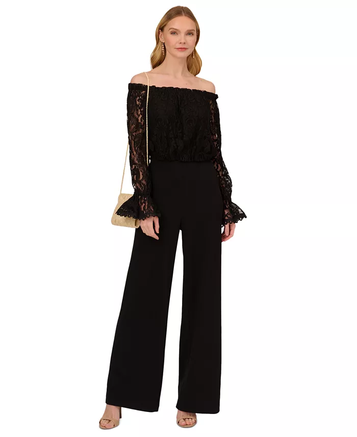 Кружевной комбинезон с открытыми плечами Adrianna Papell, черный
Кружевной комбинезон с открытыми плечами Adrianna Papell, черный
