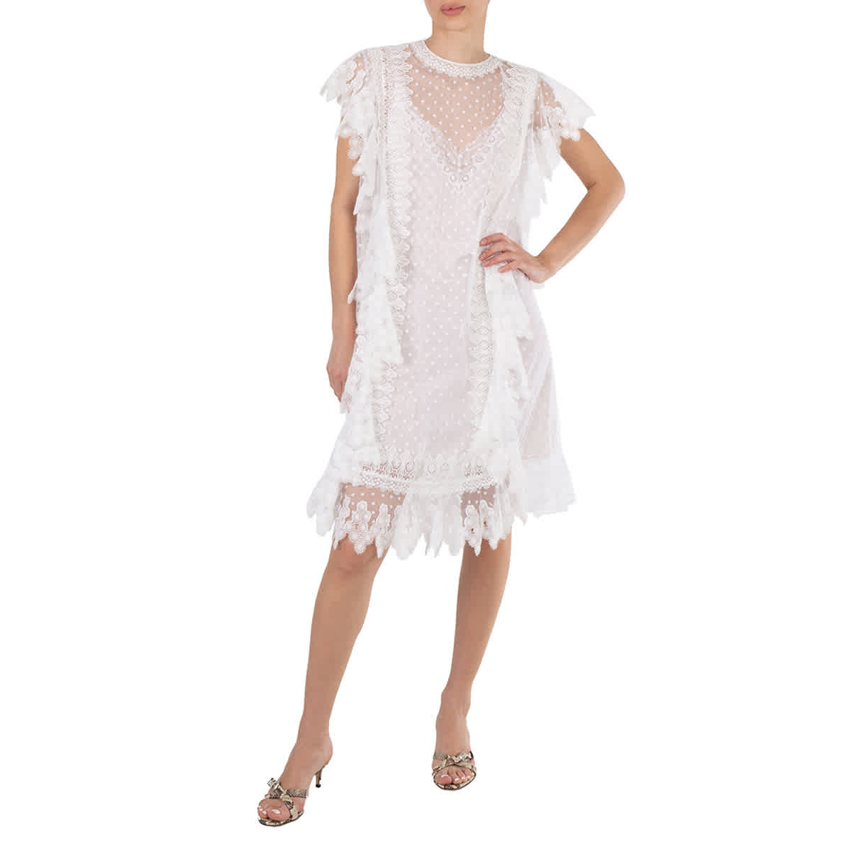 Бурберри Нахла Белое платье из тюля с кружевным узором в горошек и фигурным краем Burberry
Бурберри Нахла Белое платье из тюля с кружевным узором в горошек и фигурным краем Burberry