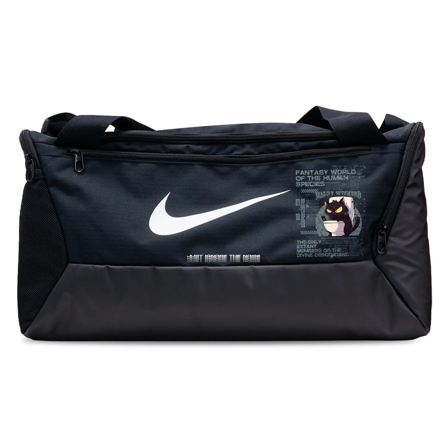 Nike Тканевая дорожная сумка унисекс черная, Distressed on Toilet Cat
Nike Тканевая дорожная сумка унисекс черная, Distressed on Toilet Cat