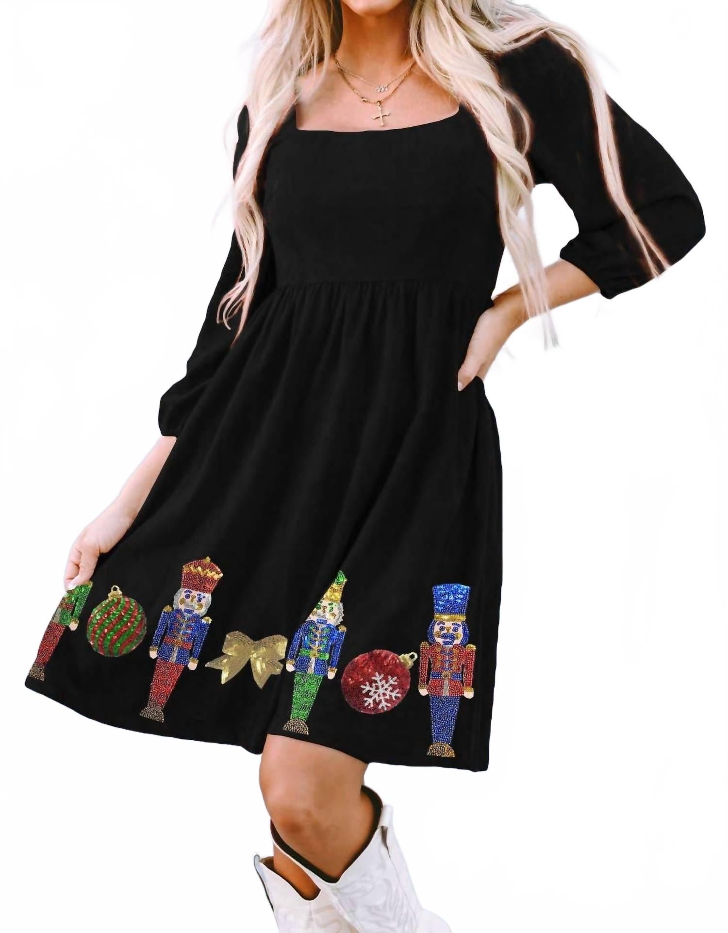 Черное мини-платье с пайетками в виде рождественского щелкунчика и квадратным вырезом Umorger
Черное мини-платье с пайетками в виде рождественского щелкунчика и квадратным вырезом Umorger