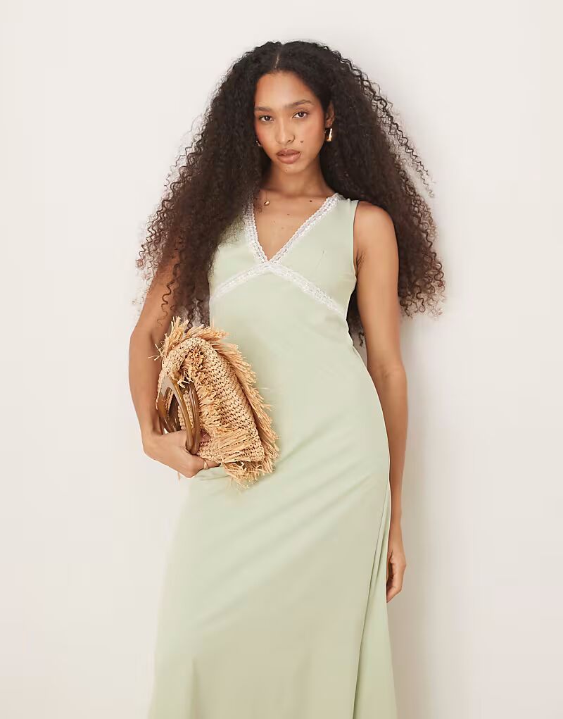 Платье миди ASOS DESIGN V-образного выреза спереди с кружевной вставкой цвета шалфея
Платье миди ASOS DESIGN V-образного выреза спереди с кружевной вставкой цвета шалфея