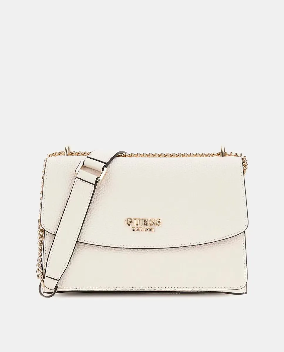 Сумка-бандо с магнитной застежкой и металлической ручкой Guess, белый 
Сумка-бандо с магнитной застежкой и металлической ручкой Guess, белый