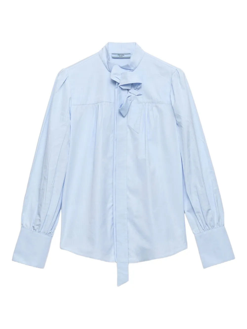 Хлопковая рубашка с воротником-бабочкой Prada, синий
Хлопковая рубашка с воротником-бабочкой Prada, синий