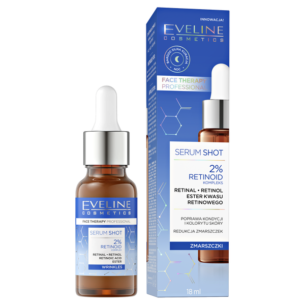 Процедура для уменьшения морщин с 2% ретиноидным комплексом, 18 мл Eveline Cosmetics Serum shot
Процедура для уменьшения морщин с 2% ретиноидным комплексом, 18 мл Eveline Cosmetics Serum shot