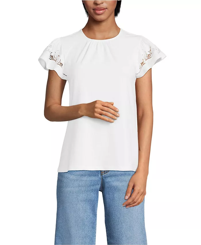 Женский легкий трикотажный топ с круглым вырезом и оборками на рукавах Lands' End, белый
Женский легкий трикотажный топ с круглым вырезом и оборками на рукавах Lands' End, белый