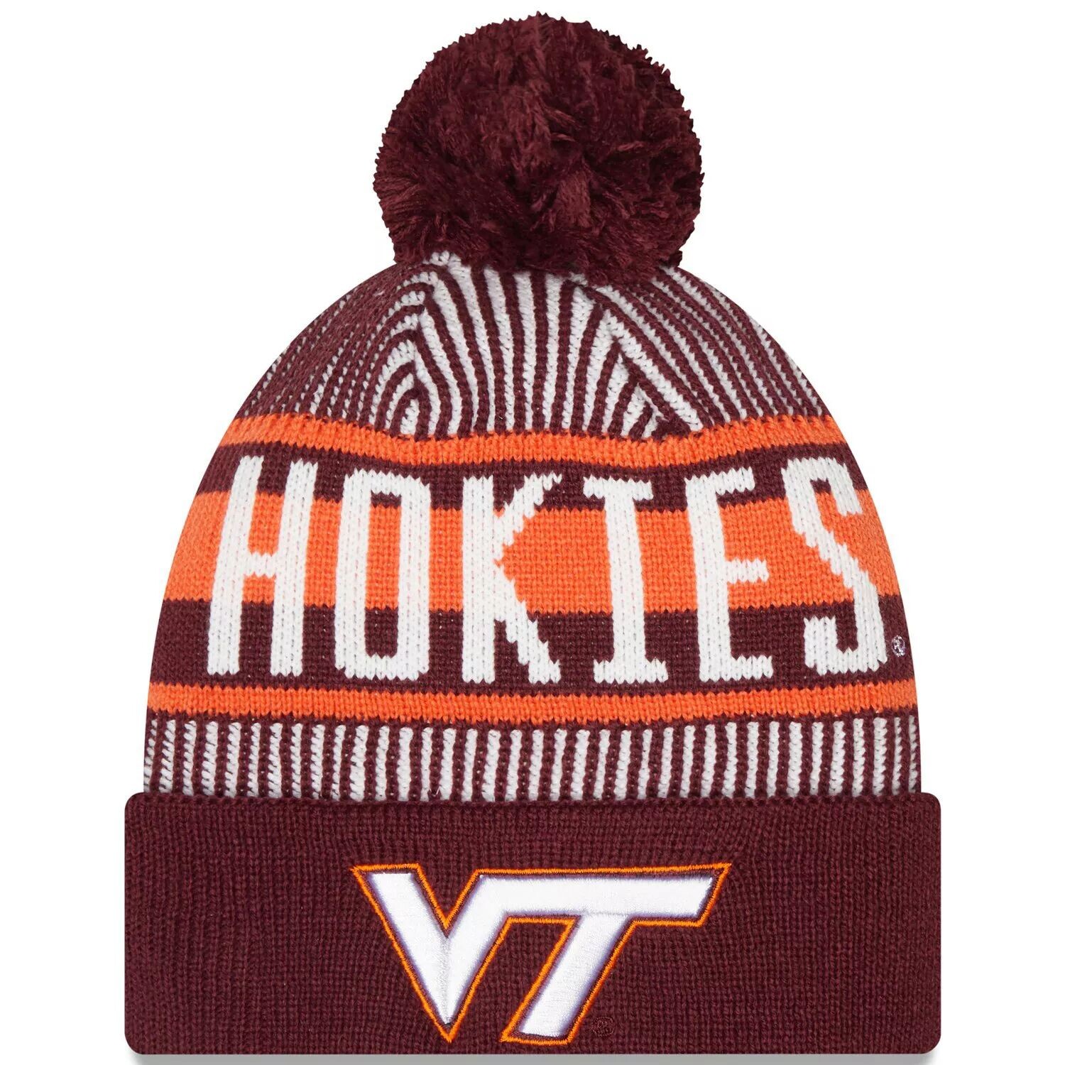 Мужская вязаная шапка New Era Maroon Virginia Tech Hokies в полоску с манжетами и помпоном
Мужская вязаная шапка New Era Maroon Virginia Tech Hokies в полоску с манжетами и помпоном
