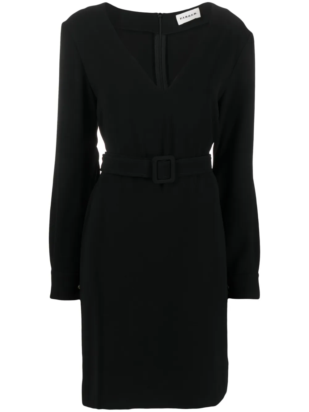 Платье мини с V-образным вырезом и поясом P.A.R.O.S.H., черный
Платье мини с V-образным вырезом и поясом P.A.R.O.S.H., черный