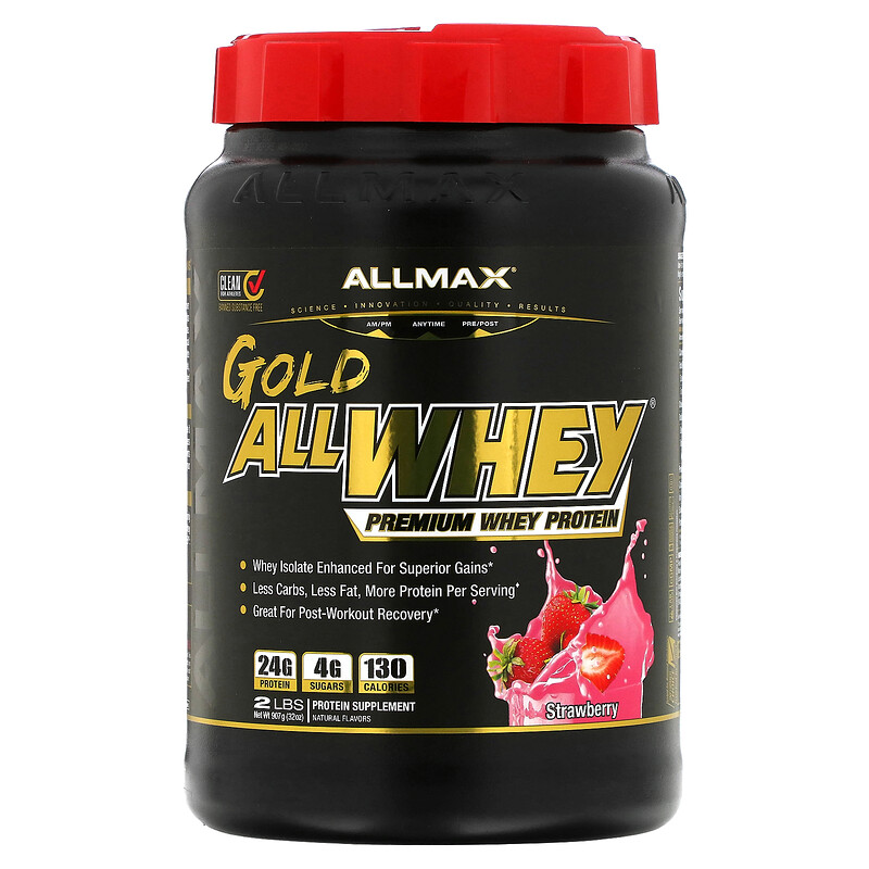 ALLMAX, AllWhey Gold, 100% сывороточный белок премиум-качества, со вкусом клубники, 907 г (2 фунта)
ALLMAX, AllWhey Gold, 100% сывороточный белок премиум-качества, со вкусом клубники, 907 г (2 фунта)