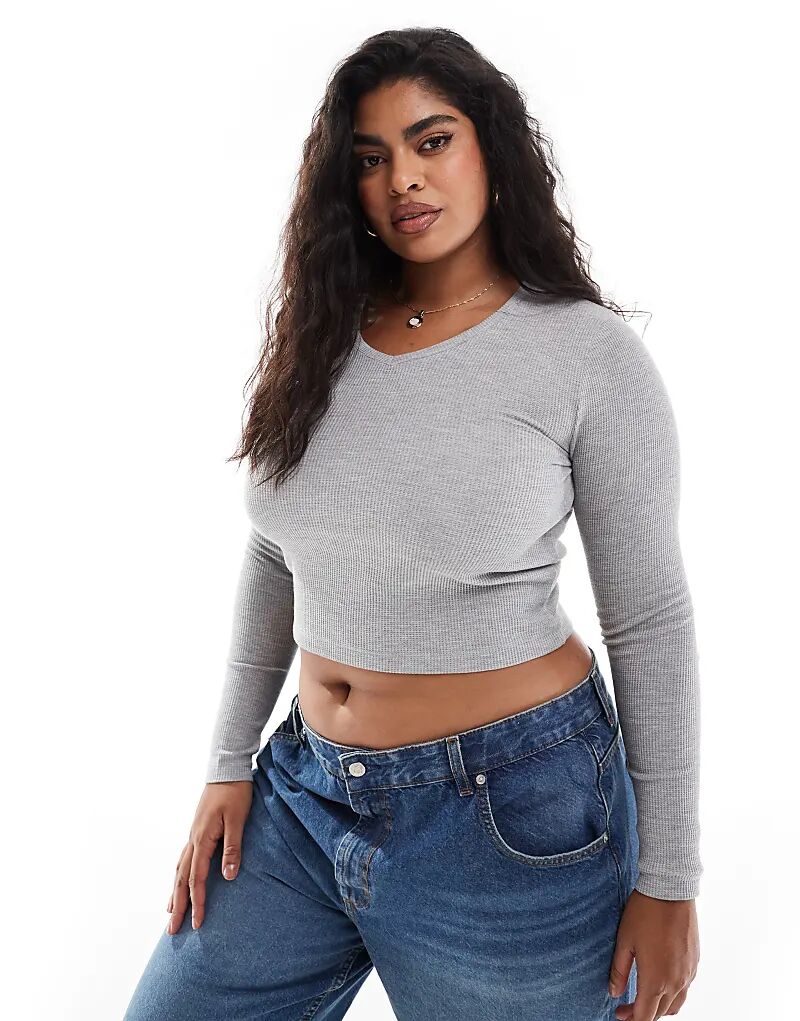 Мини-лонгслив с V-образным вырезом и длинными рукавами ASOS DESIGN Curve из вафельной ткани серого меланжевого цвета
Мини-лонгслив с V-образным вырезом и длинными рукавами ASOS DESIGN Curve из вафельной ткани серого меланжевого цвета