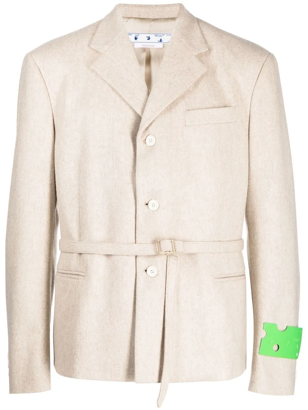 Однобортный блейзер с пряжкой OFF-WHITE, нейтральный
Однобортный блейзер с пряжкой OFF-WHITE, нейтральный