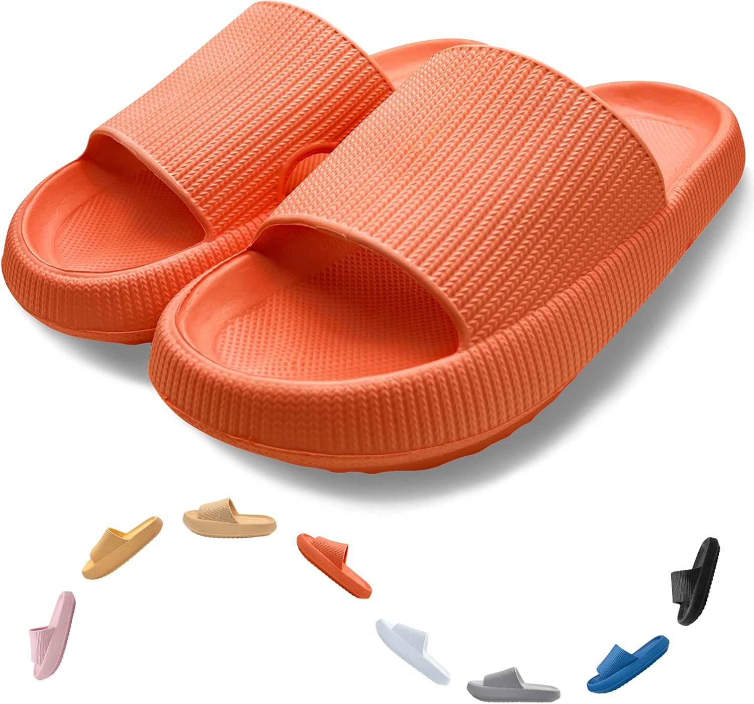 Тапочки-подушки AOKADUTE для женщин и мужчин, с толстой подошвой, для дома и улицы, массажные, EVA, противоскользящие, быстросохнущие, с открытым носком, для спа, ванны и бассейна, оранжевый
Тапочки-подушки AOKADUTE для женщин и мужчин, с толстой подошвой, для дома и улицы, массажные, EVA, противоскользящие, быстросохнущие, с открытым носком, для спа, ванны и бассейна, оранжевый
